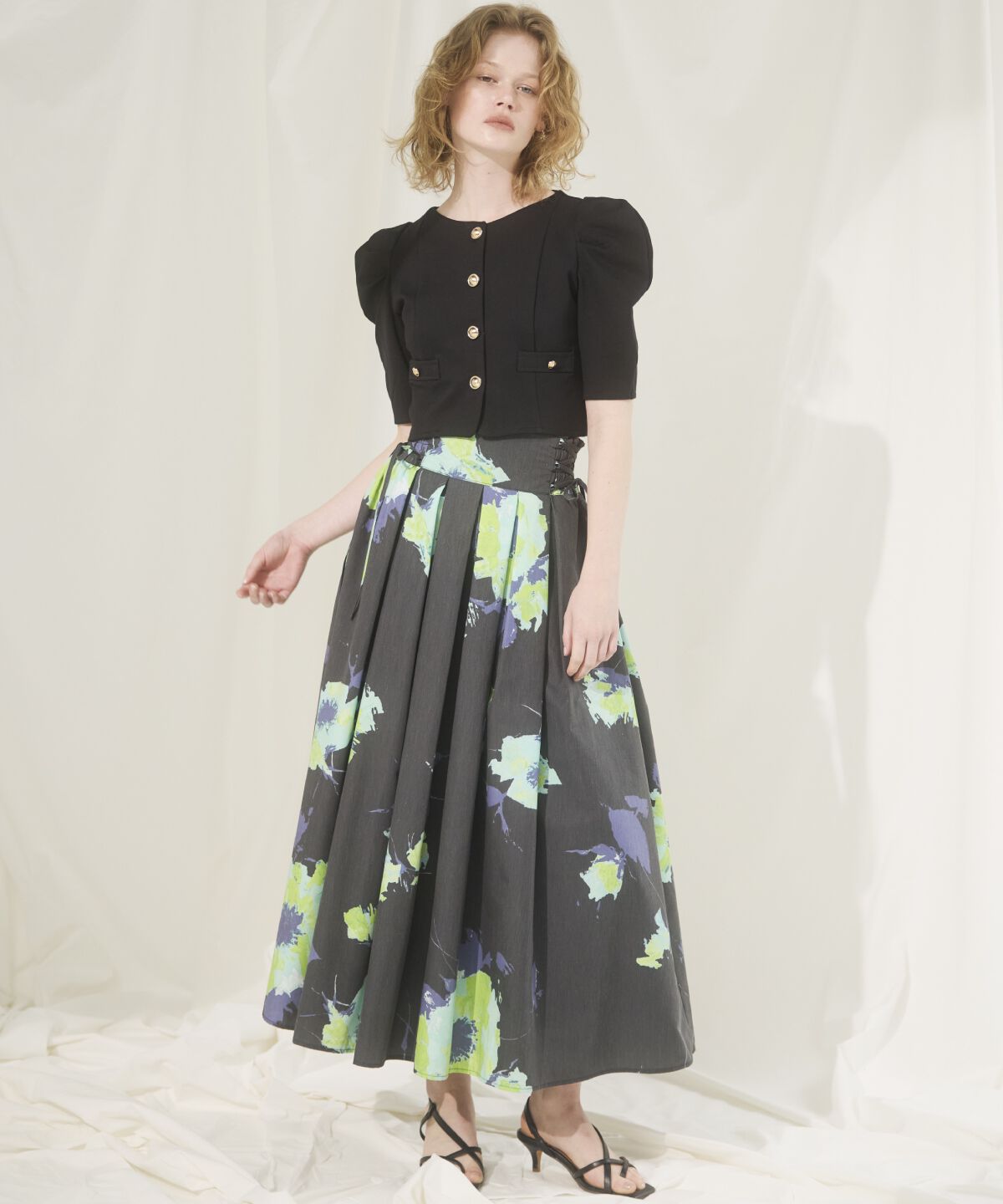 アンドクチュール「アートフラワーフレアスカート」|フレア|
