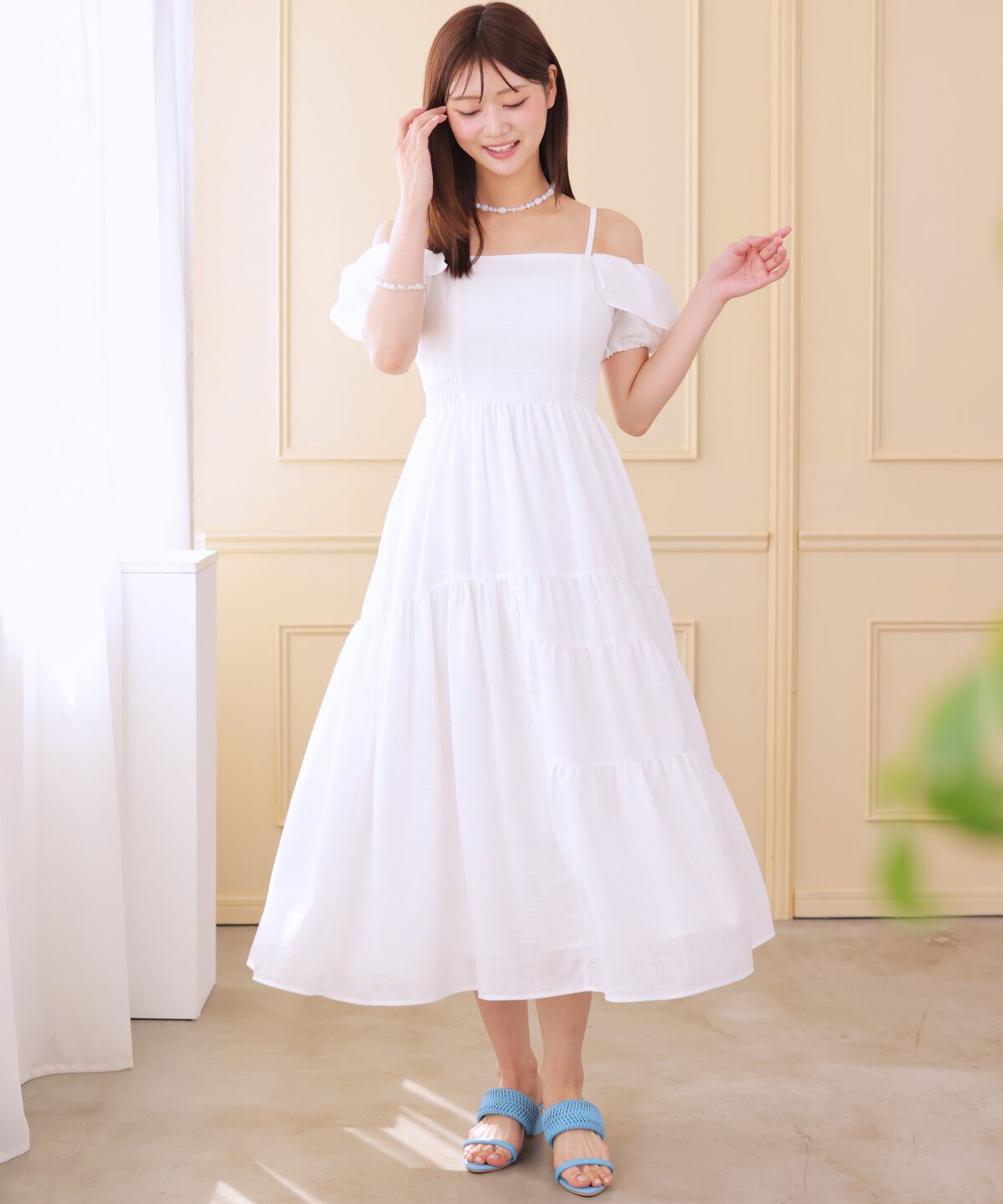 アンドクチュール「バックレースアップオフショルティアードワンピース」|ワンピース|