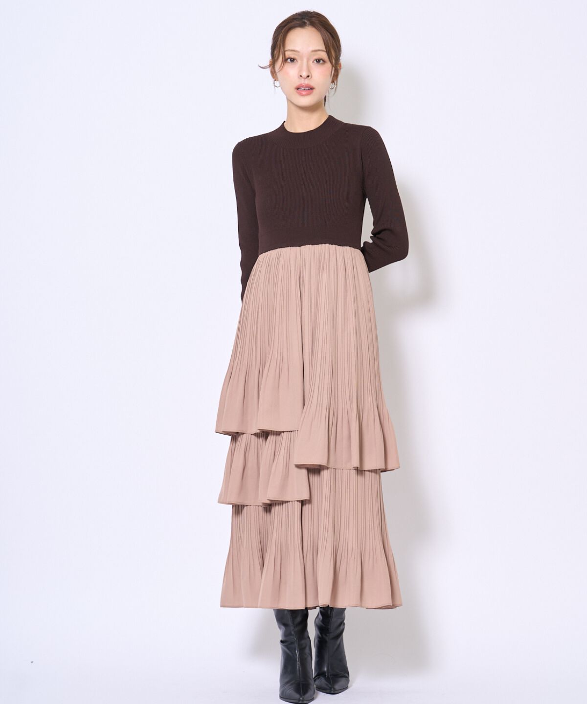 アンドクチュール「消しプリーツドッキングワンピース」|ワンピース|