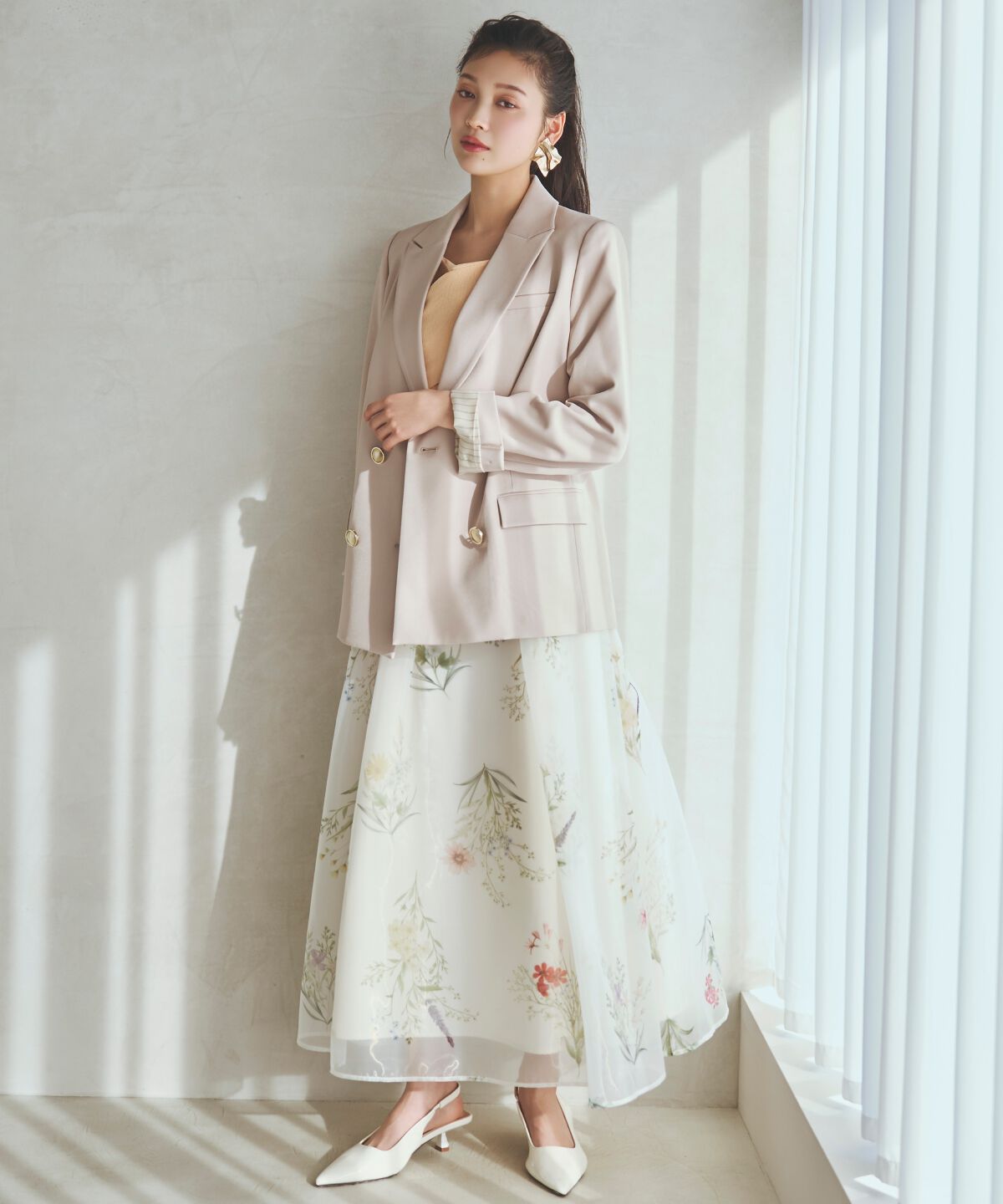 アンドクチュール「フラワーオーガンジーフレアスカート」|フレア|