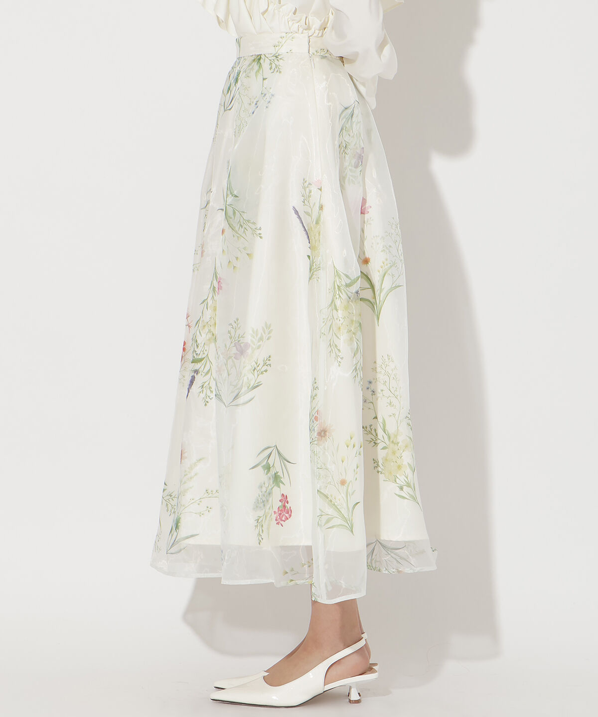 アンドクチュール「フラワーオーガンジーフレアスカート」|フレア|