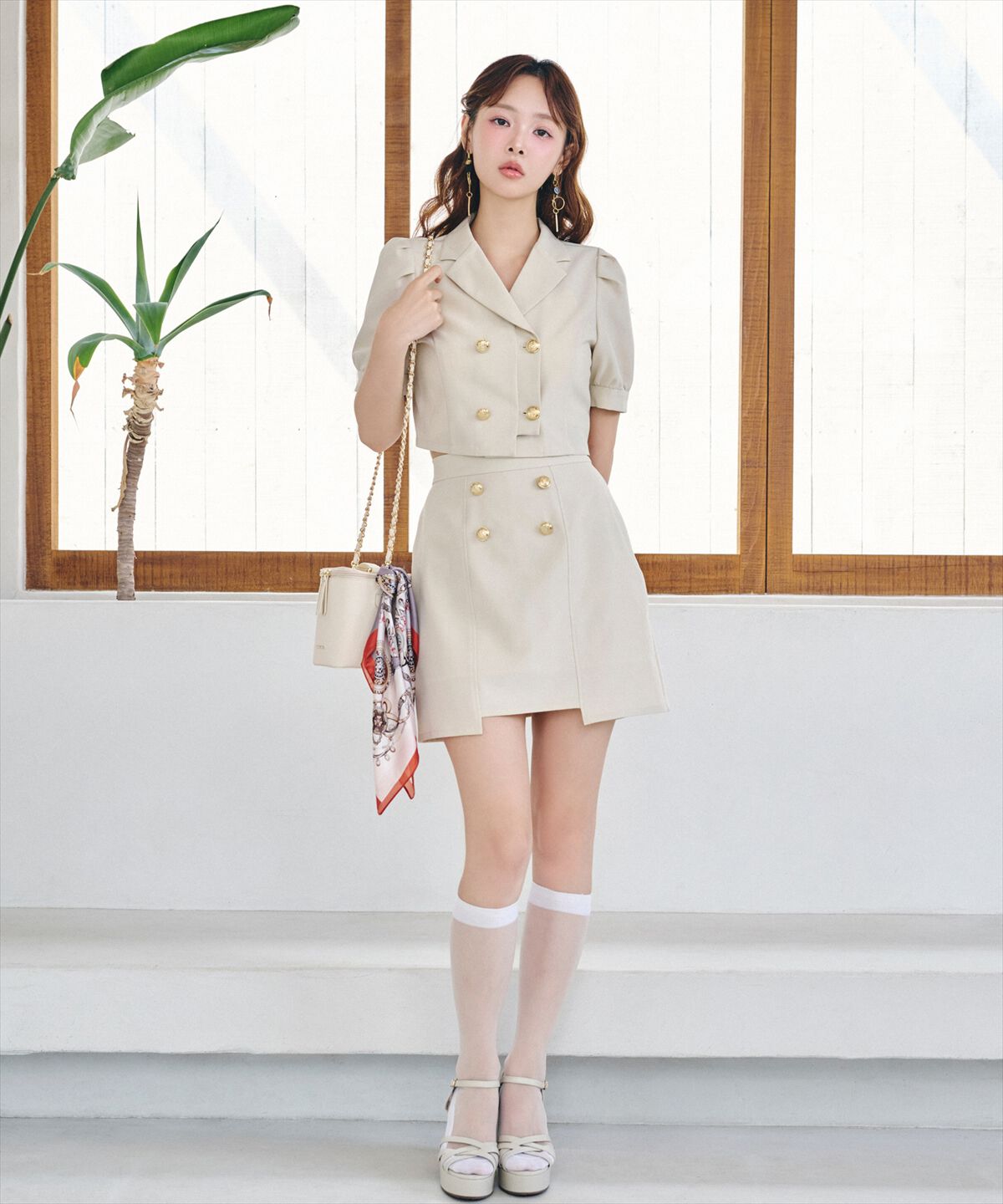 REDYAZEL「レイヤードダブルボタンミニスカート」|タイト|