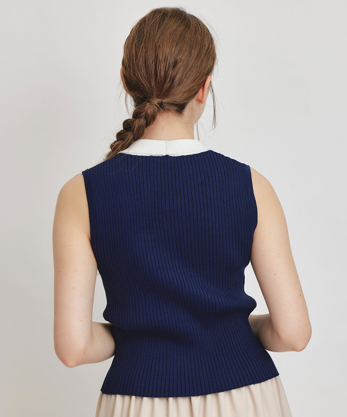 REDYAZEL「ストライプリボンタイリブニットノースリーブ」|ニット・セーター|