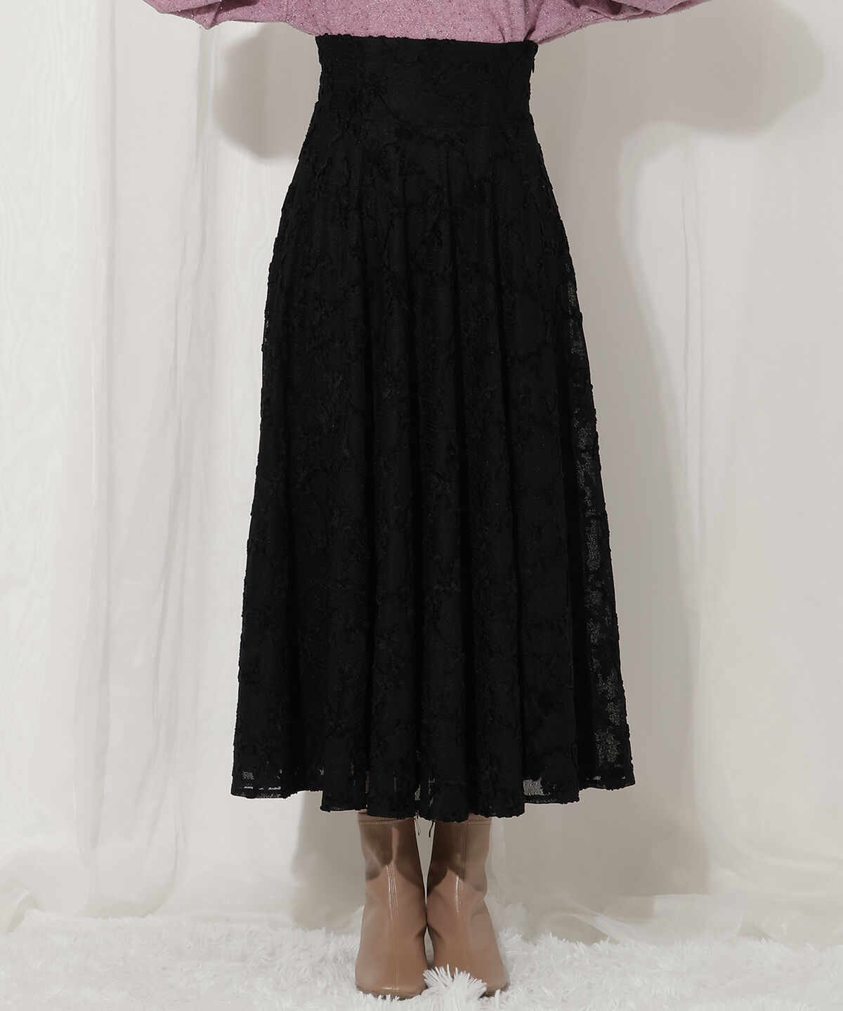 WILLSELECTION「起毛フラワーレーススカート」|フレア|