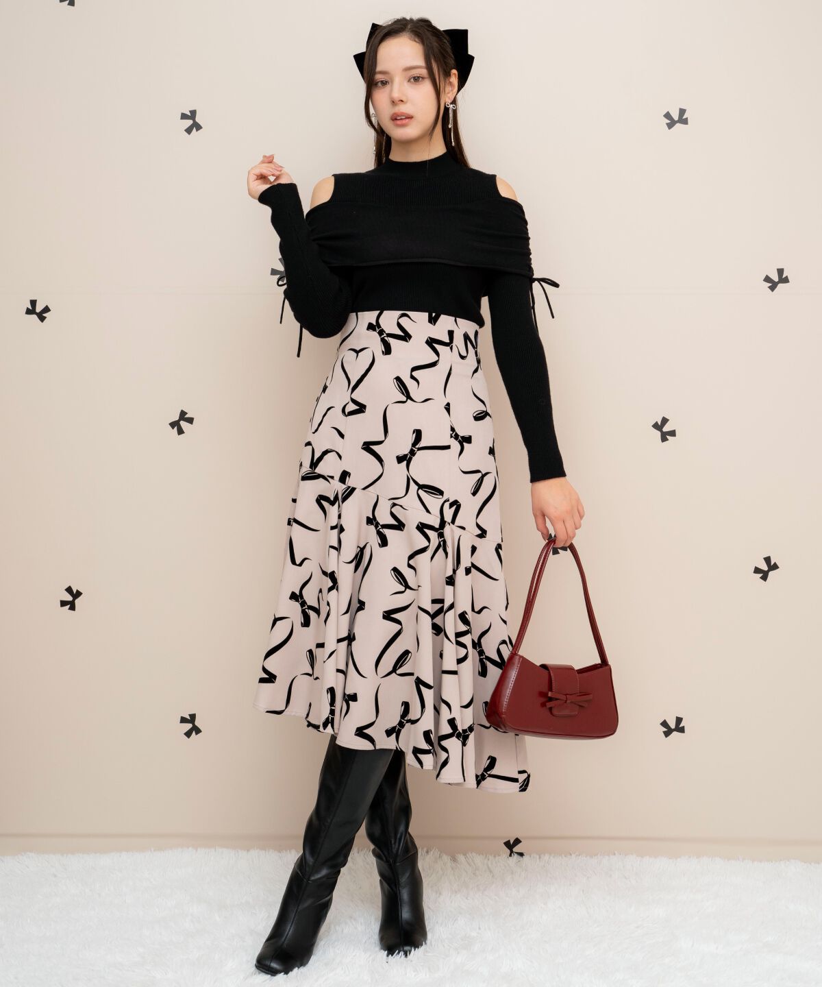 WILLSELECTION「ギャザーリボンオフショルニット」|ニット・セーター|