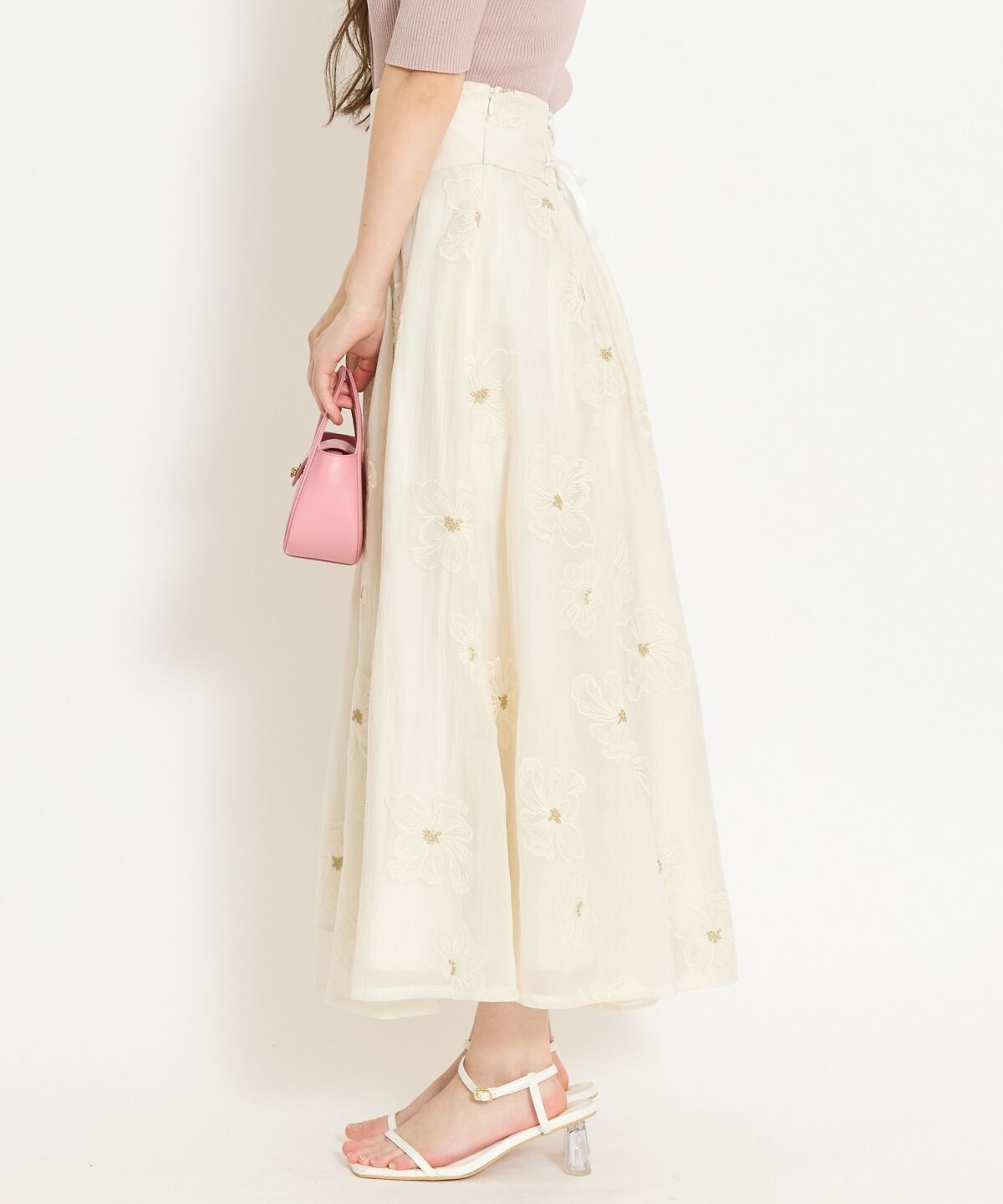 WILLSELECTION「フラワー刺繍シアースカート」|フレア|