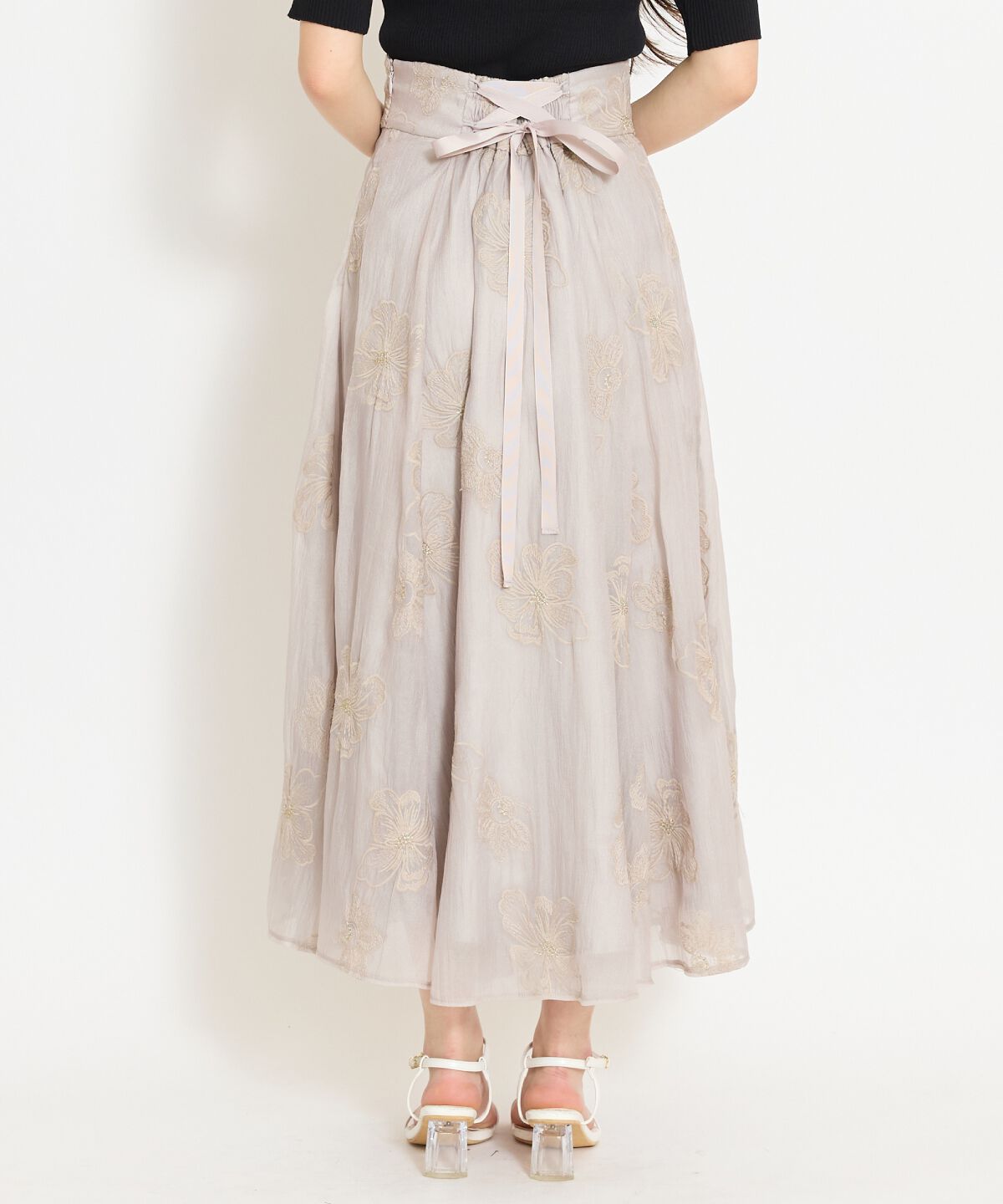 WILLSELECTION「フラワー刺繍シアースカート」|フレア|