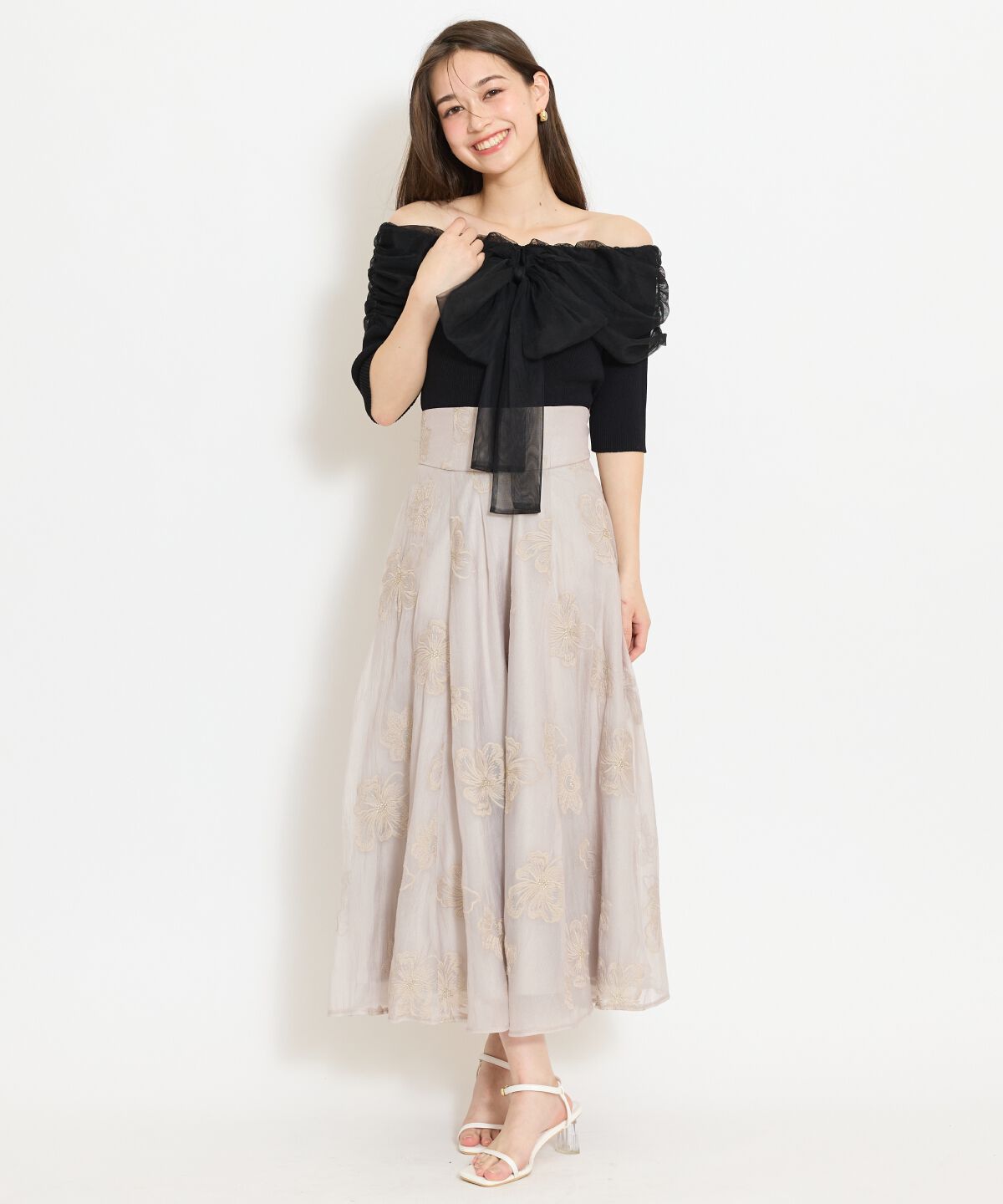 WILLSELECTION「フラワー刺繍シアースカート」|フレア|