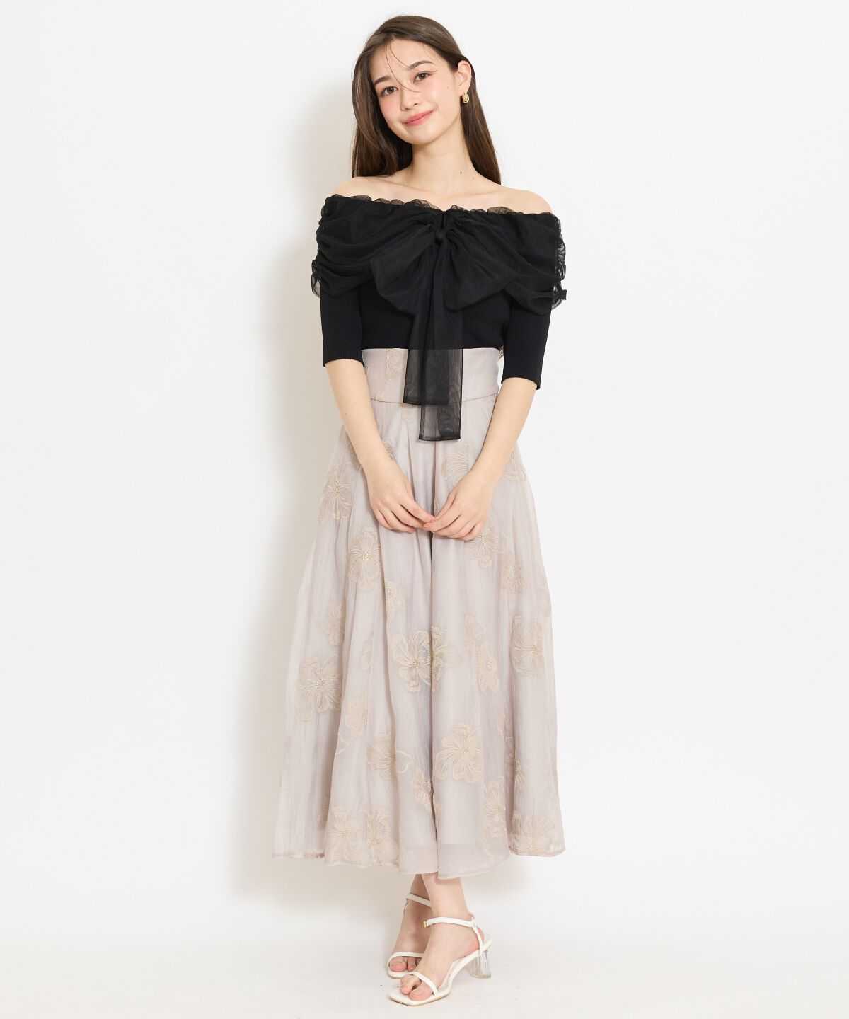 WILLSELECTION「フラワー刺繍シアースカート」|フレア|