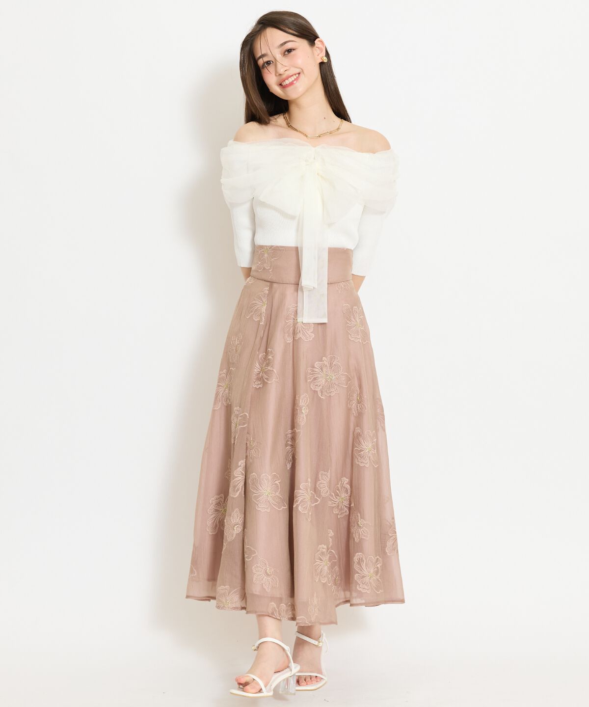 WILLSELECTION「フラワー刺繍シアースカート」|フレア|