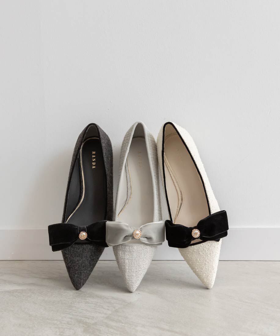  「ベロアリボンクラシカルフラットパンプス」|パンプス|