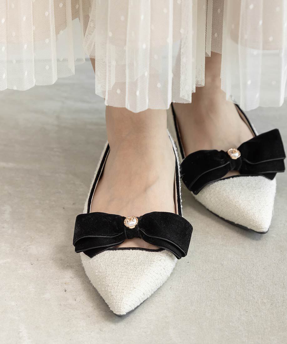  「ベロアリボンクラシカルフラットパンプス」|パンプス|