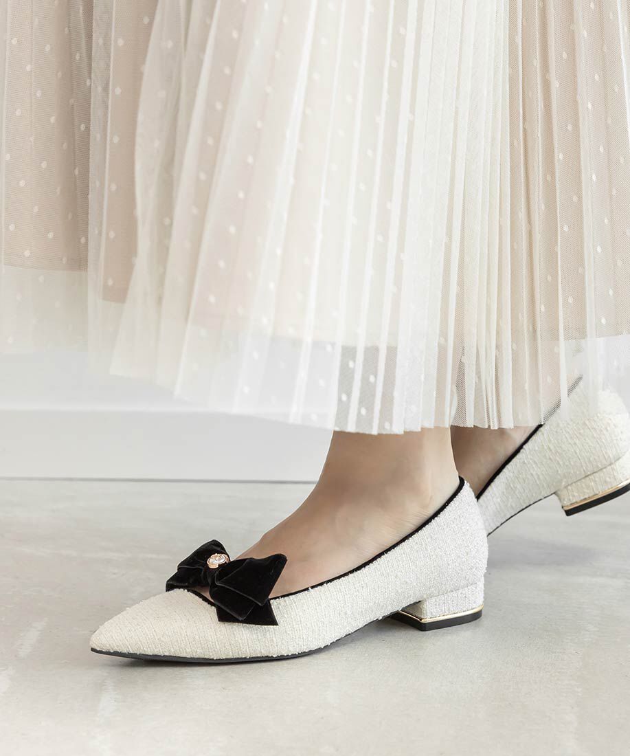 「ベロアリボンクラシカルフラットパンプス」|パンプス|