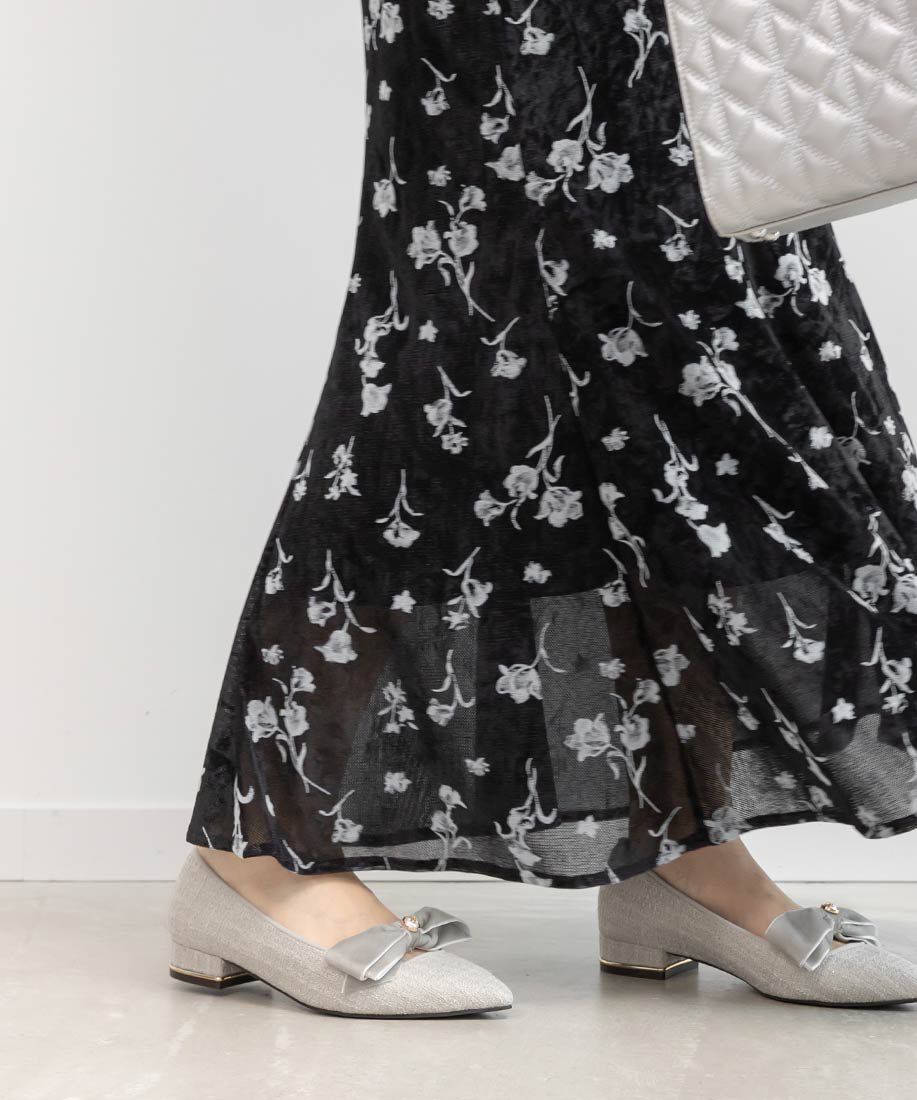  「ベロアリボンクラシカルフラットパンプス」|パンプス|