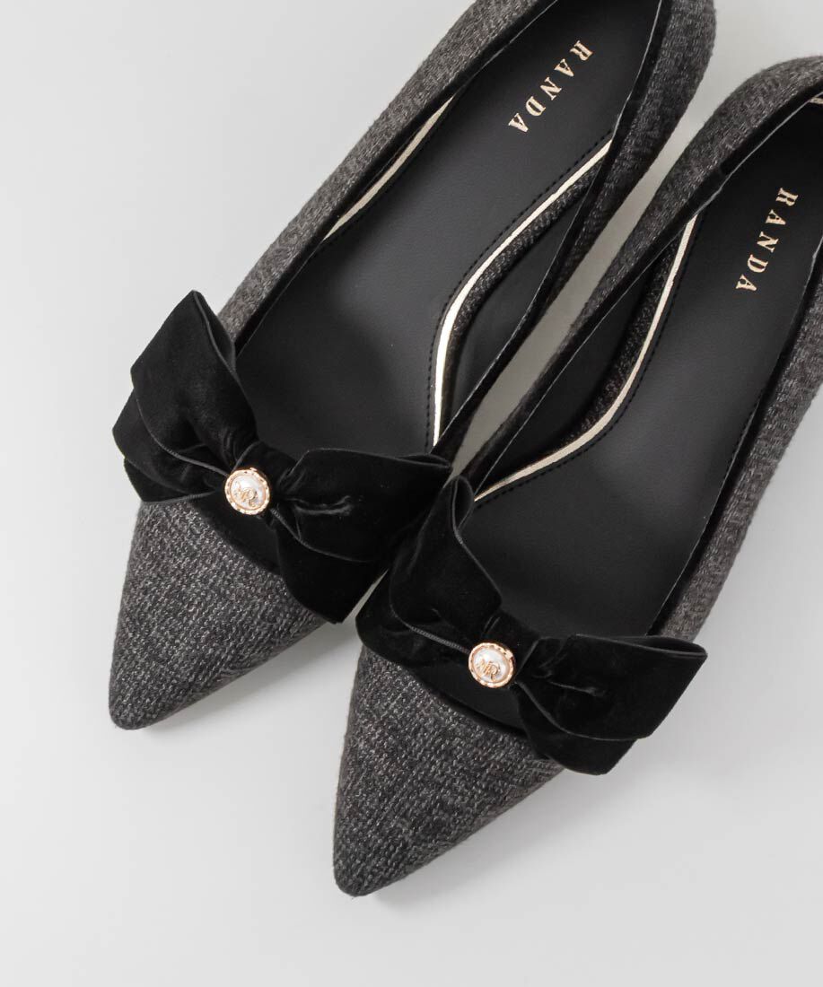  「ベロアリボンクラシカルフラットパンプス」|パンプス|