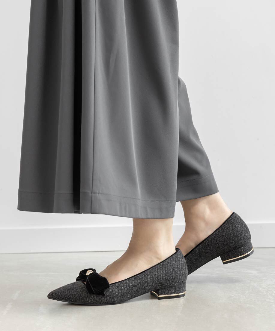  「ベロアリボンクラシカルフラットパンプス」|パンプス|