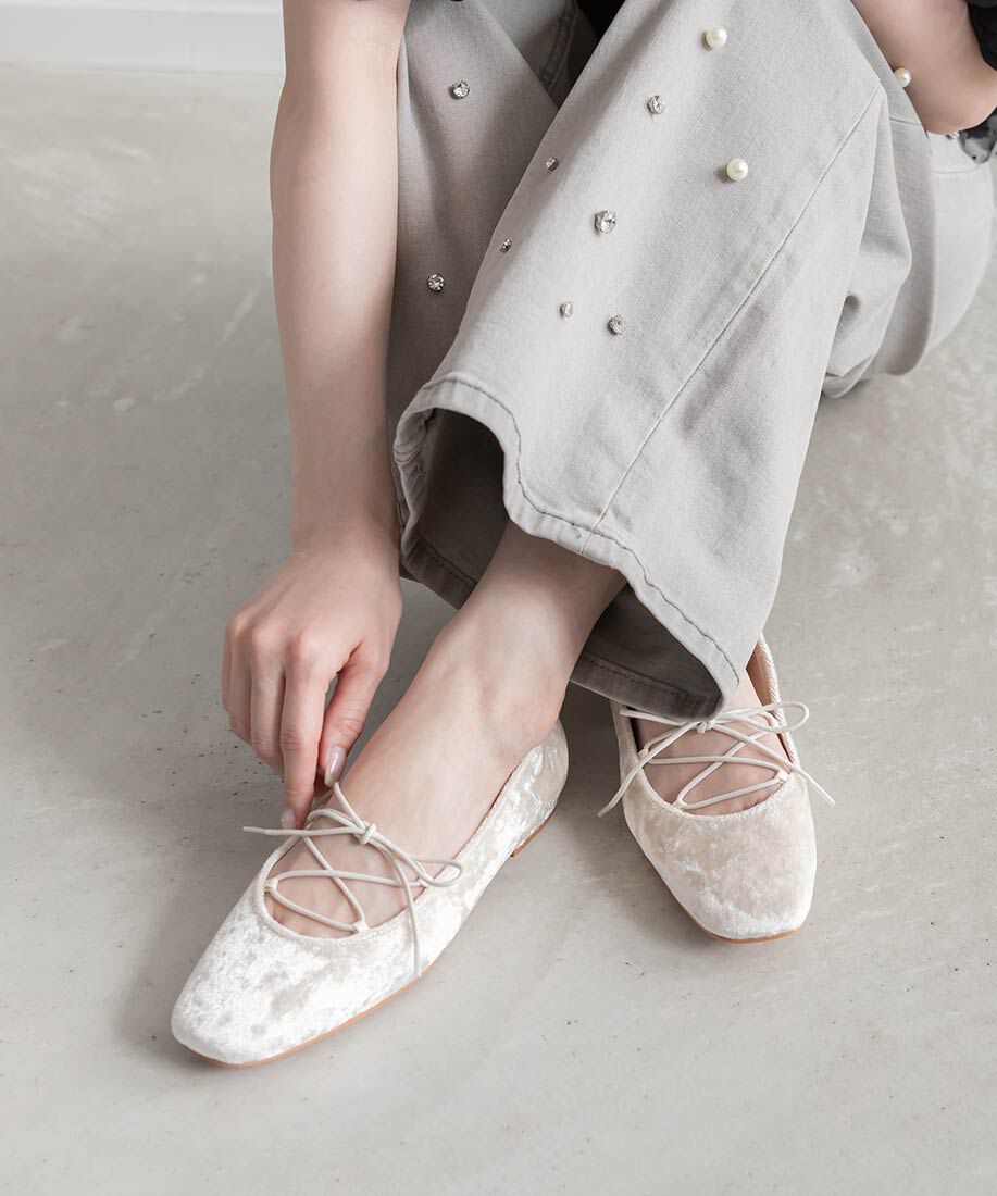  「レースアップフラットパンプス」|パンプス|