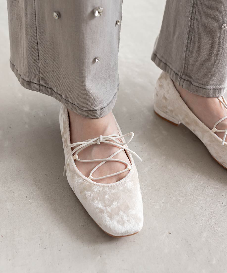  「レースアップフラットパンプス」|パンプス|