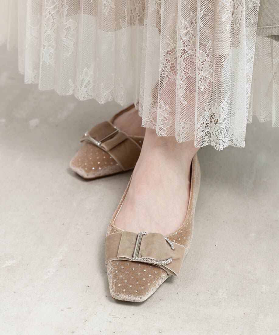  「ビジューバックルベルトフラットパンプス」|パンプス|