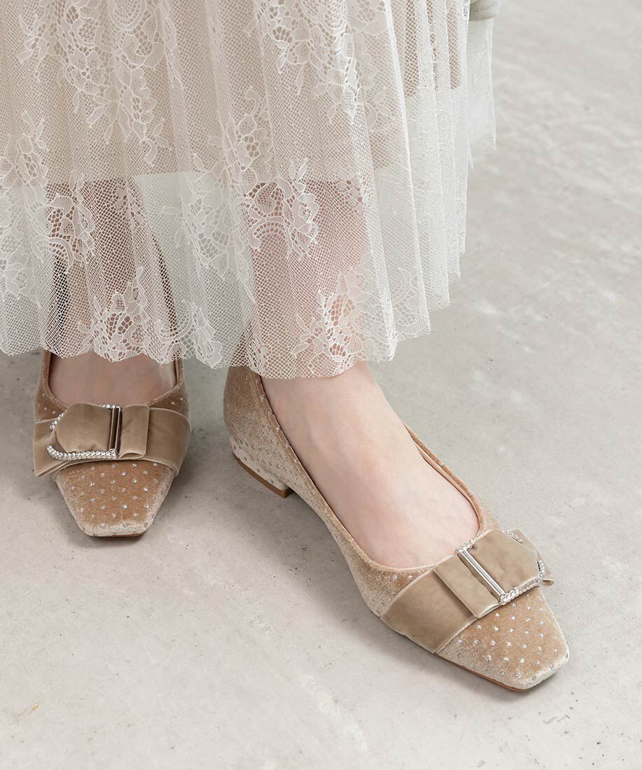  「ビジューバックルベルトフラットパンプス」|パンプス|