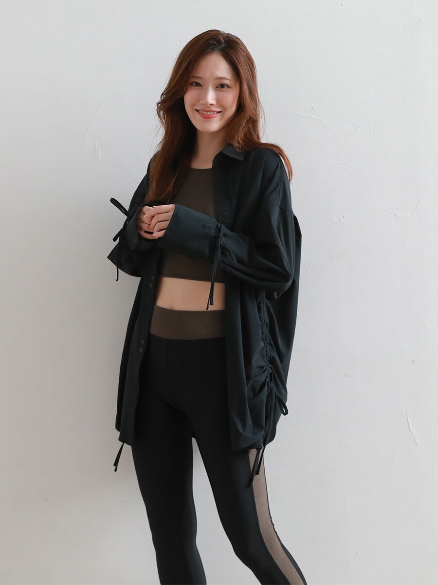 ALBOVE「UVカットロング丈リボンシャツ/トップス」|シャツ・ブラウス|ブラック