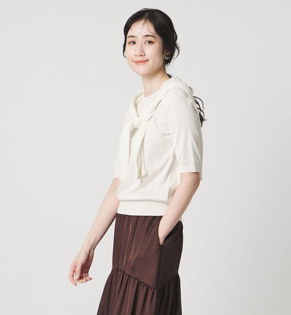 UNITED ARROWS「18G ハーフスリーブ クルーネックニット ‐ウォッシャブル‐」|ニット・セーター|OFF WHITE