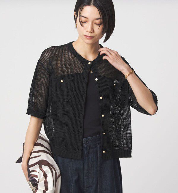 UNITED ARROWS green label relaxing「【結論シリーズ】デイリーメッシュカーデ ウォッシャブル」|カーディガン|BLACK