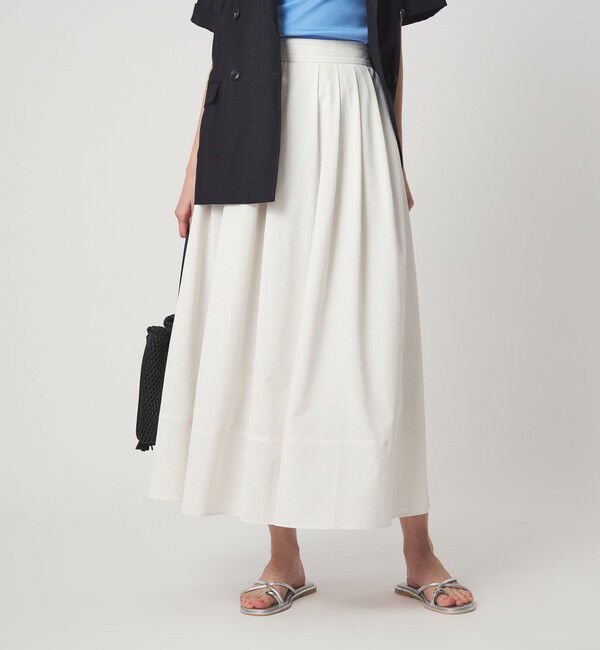 UNITED ARROWS green label relaxing「Breeze Cool タック スカート マシンウォッシャブル 通気性 UVカット」|フレア|WHITE