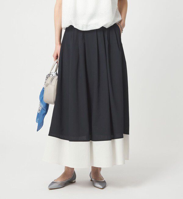 UNITED ARROWS green label relaxing「Breeze Cool タック スカート マシンウォッシャブル 通気性 UVカット」|フレア|NAVY