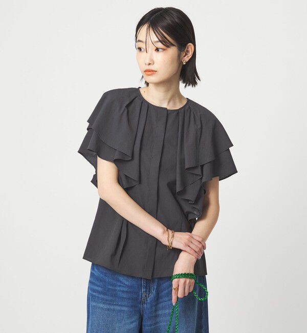 UNITED ARROWS green label relaxing「Breeze Cool  ラッフル ブラウス マシンウォッシャブル 吸水速乾 通気性 UVカット」|シャツ・ブラウス|DK.GRAY