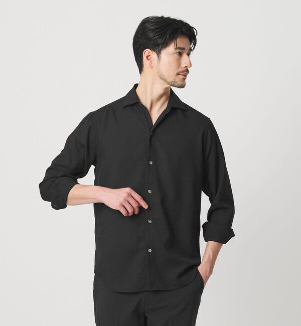 BEAUTY&YOUTH UNITED ARROWS「【WEB限定 WARDROBE SMART】リネンライク ワイドカラー スキッパー シャツ」|シャツ・ブラウス|BLACK