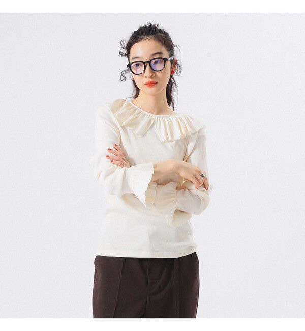 BEAMSBOY「リブ フリル ギャザー ロングスリーブ」|Tシャツ・カットソー|IVORY