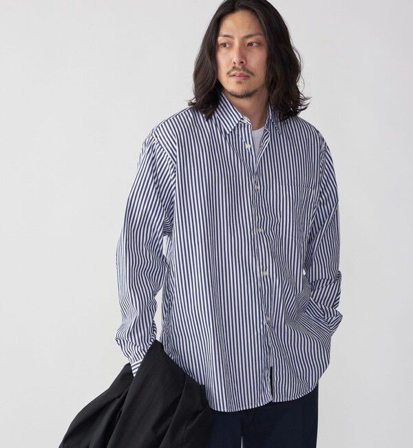 SHIPS「SHIPS: レギュラーカラー ベーシック ロングスリーブ シャツ 〈ストライプ/ギンガムチェック〉」|シャツ・ブラウス|ダークブルー