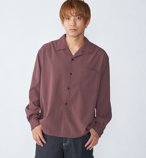 SHIPS「City Ambient Products: オープンカラー 楊柳 ソリッド ロングスリーブ シャツ」|シャツ・ブラウス|