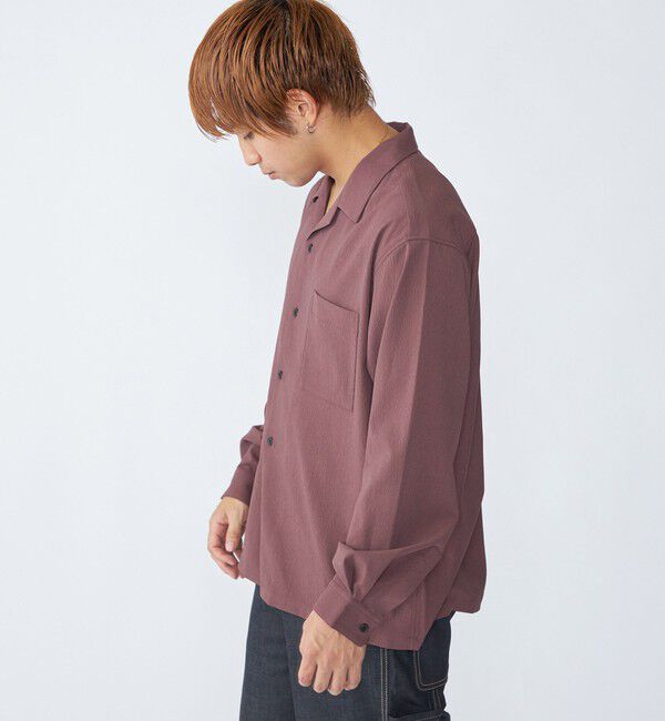 SHIPS「City Ambient Products: オープンカラー 楊柳 ソリッド ロングスリーブ シャツ」|シャツ・ブラウス|