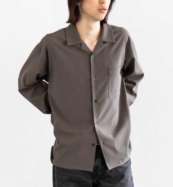 SHIPS「City Ambient Products: オープンカラー 楊柳 ソリッド ロングスリーブ シャツ」|シャツ・ブラウス|ライトオリーブ