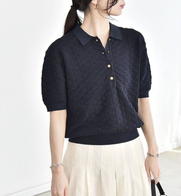 quaranciel「《予約》quaranciel:〈手洗い可能〉透かし編み ポロ ニット プルオーバー」|ニット・セーター|