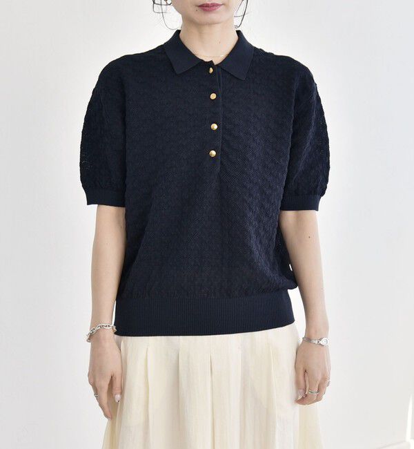 quaranciel「《予約》quaranciel:〈手洗い可能〉透かし編み ポロ ニット プルオーバー」|ニット・セーター|