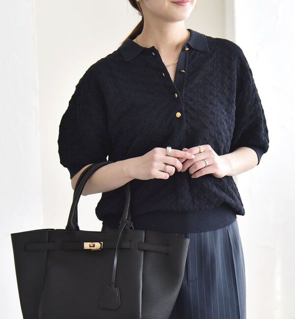 quaranciel「《予約》quaranciel:〈手洗い可能〉透かし編み ポロ ニット プルオーバー」|ニット・セーター|