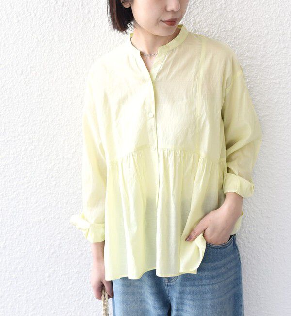 SHIPS Colors 「SHIPS Colors:〈手洗い可能〉コットン キュプラ ペプラム シャツ」|シャツ・ブラウス|クリーム