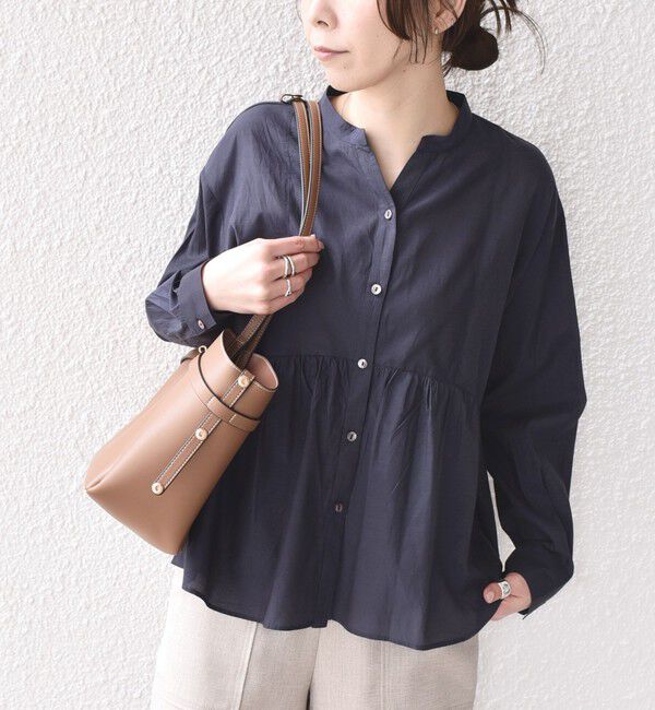 SHIPS Colors 「SHIPS Colors:〈手洗い可能〉コットン キュプラ ペプラム シャツ」|シャツ・ブラウス|ネイビー