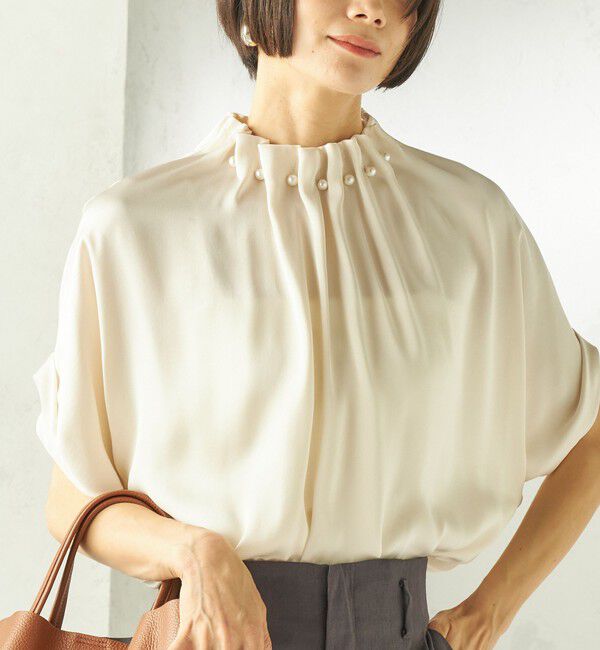 SHIPS for women「《予約》〈手洗い可能〉パール モチーフ ネック ギャザー ドルマン ブラウス」|シャツ・ブラウス|