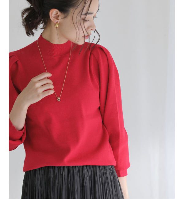  「【洗える】ウォッシャブルギャザースリーブプルオーバー」|ニット・セーター|レッド