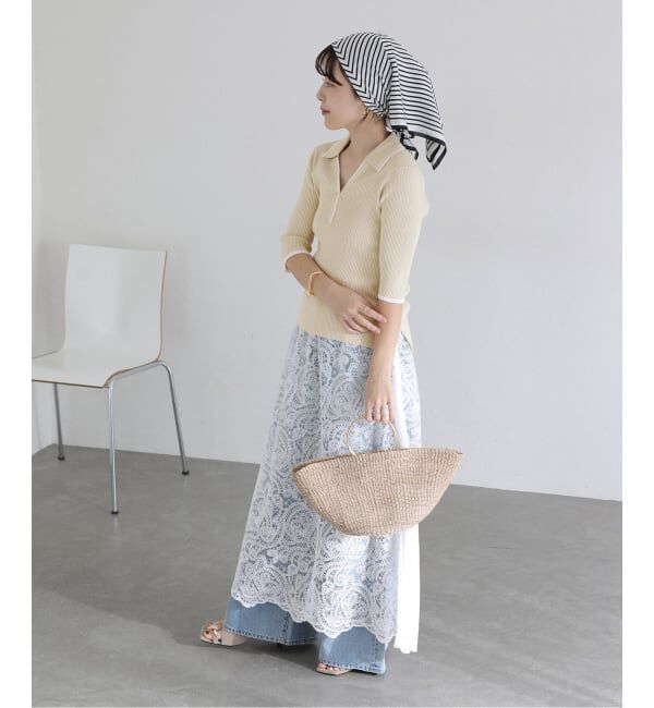  「【洗える】バイカラーポロ襟ニット」|ニット・セーター|