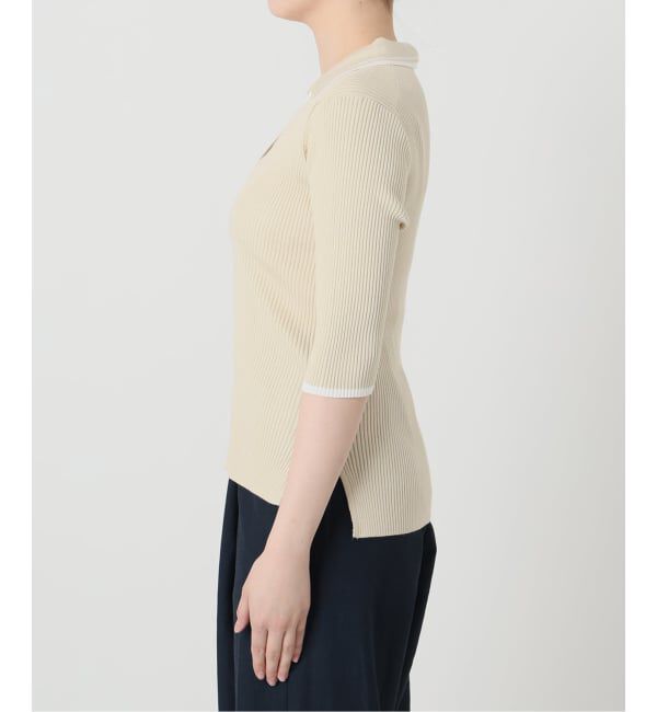  「【洗える】バイカラーポロ襟ニット」|ニット・セーター|