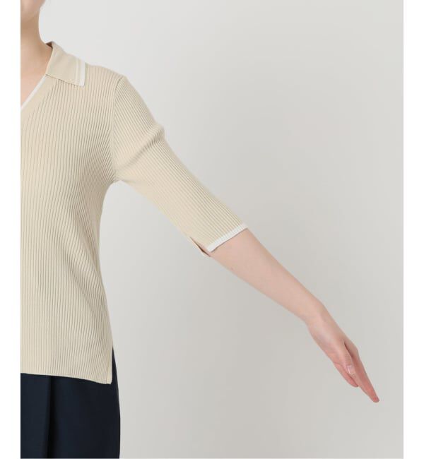  「【洗える】バイカラーポロ襟ニット」|ニット・セーター|