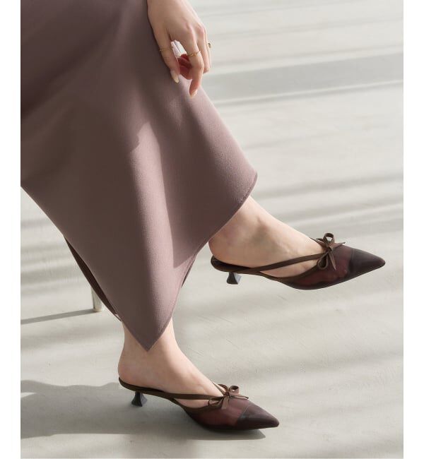  「《追加》3.5cmシアーリボンミュール」|パンプス|ブラウン