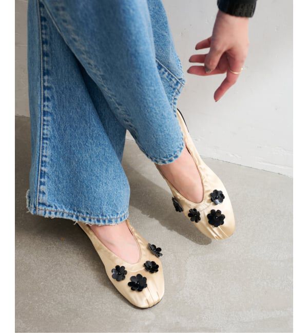  「オブリークギャザーフラワーフラット」|バレエシューズ|ベージュ