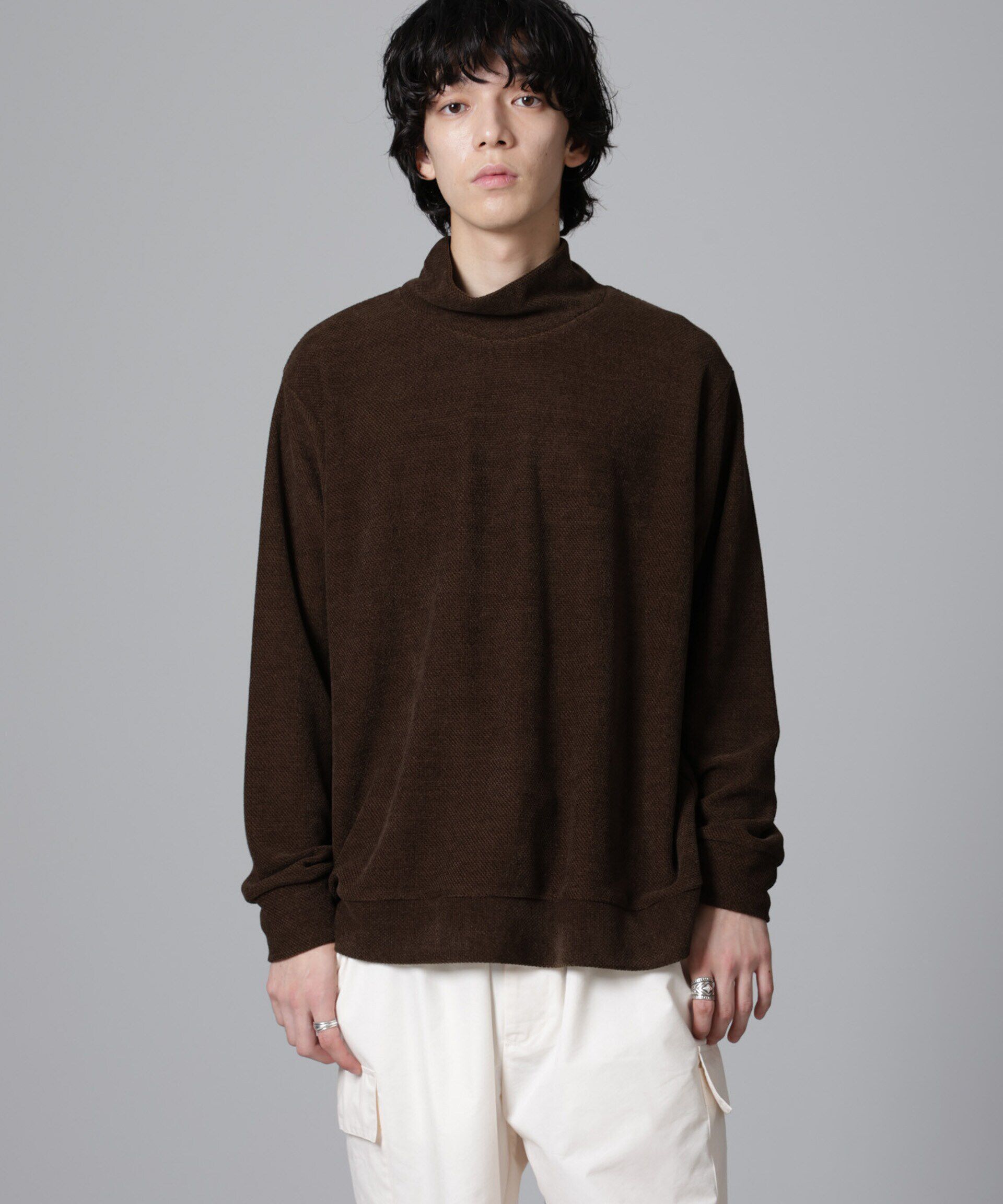 nano･universe「モールライクハイネックプルオーバー 長袖」|Tシャツ・カットソー|カーキ