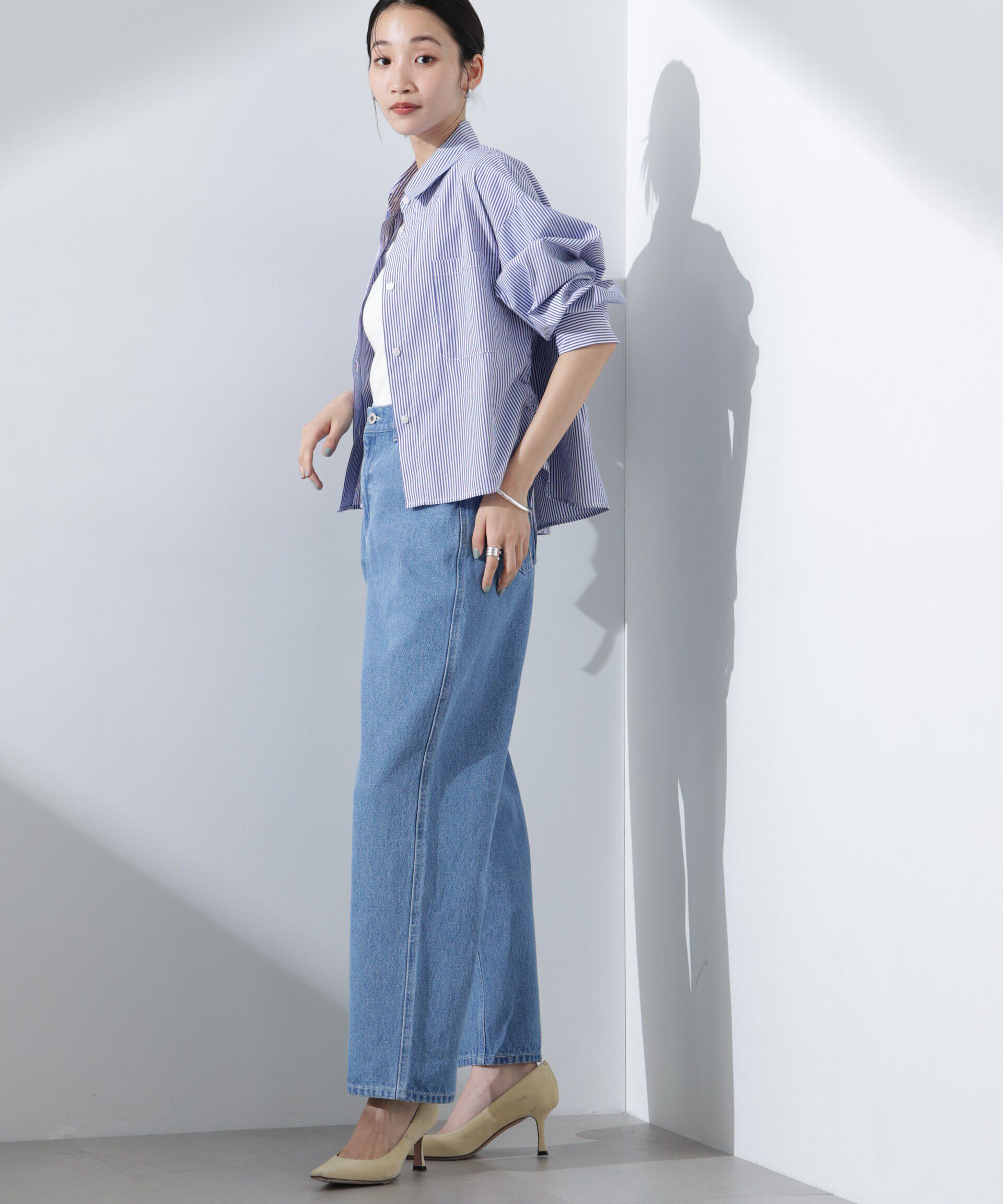 nano･universe「テーパードストレートデニムパンツ（セットアップ可）」|チノ|